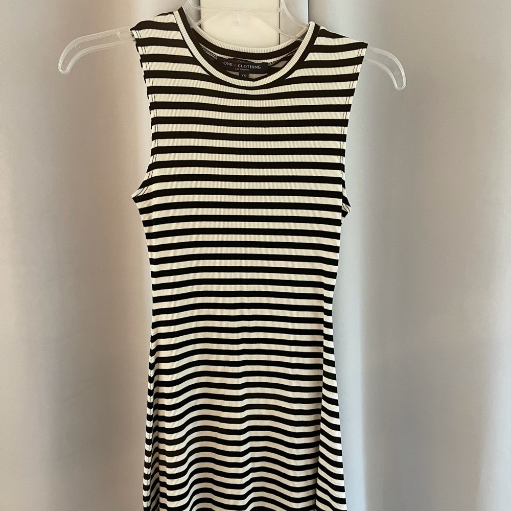 One Clothing brand, Size XS, black and white striped long flowy dress.